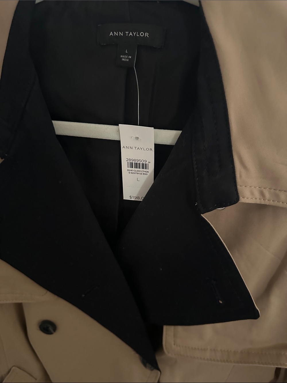 Ann Taylor Beige Trench Coat with Black Lapel - Picture 2 of 7